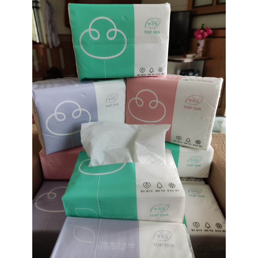 Giấy ăn gấu trúc Topgia, giấy ăn rút cao cấp 4 lớp, siêu dai, tiện lợi