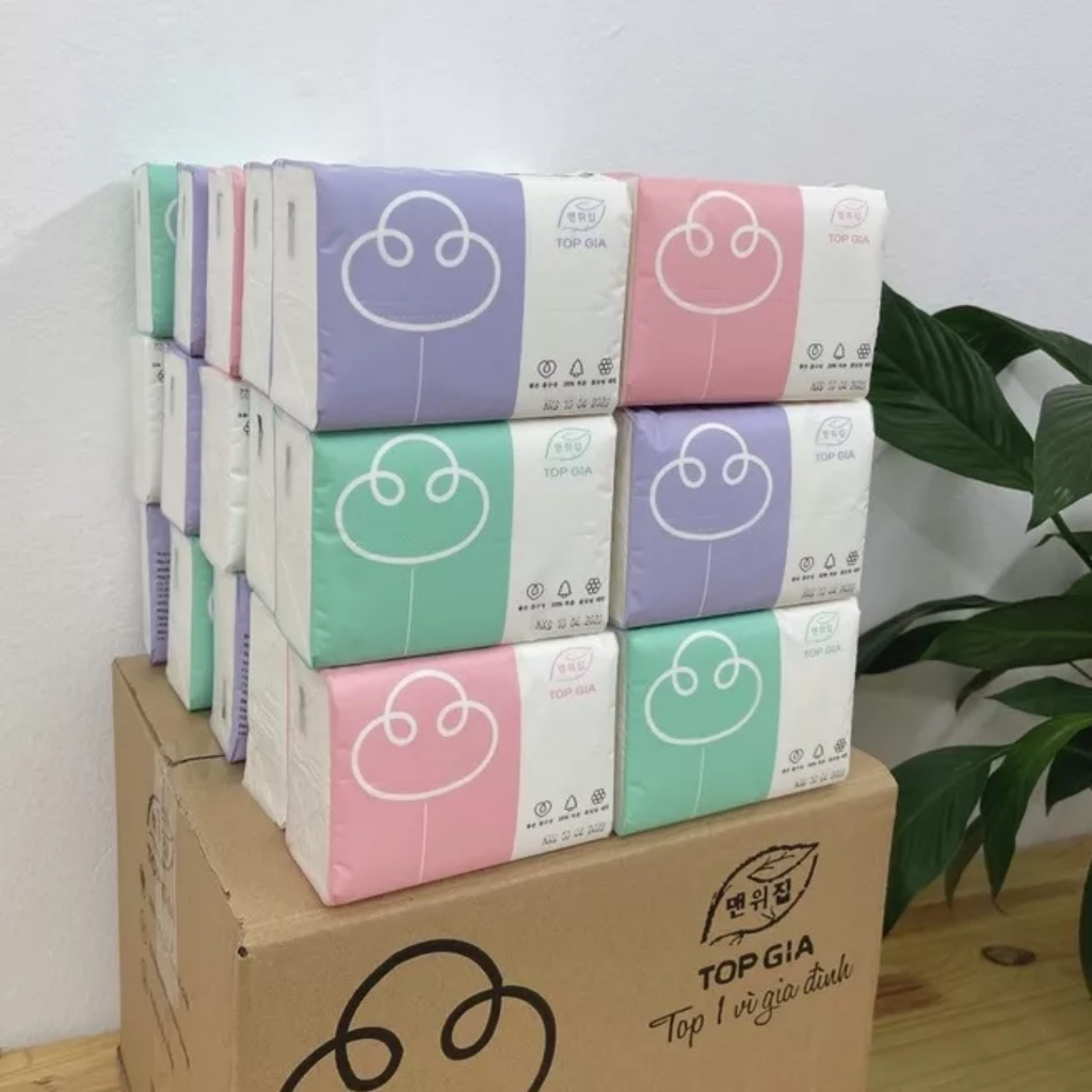 Giấy ăn gấu trúc Topgia, giấy ăn rút cao cấp 4 lớp, siêu dai, tiện lợi
