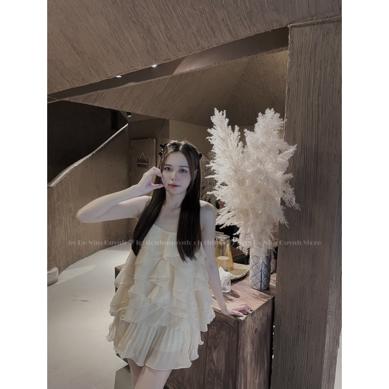 Sét áo hai dây tơ nhiều tầng + quần xếp li