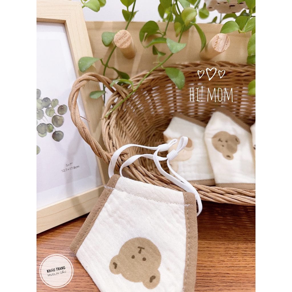 Khẩu trang xô  Himom Muslin cho bé in hoa tiết xinh xắn