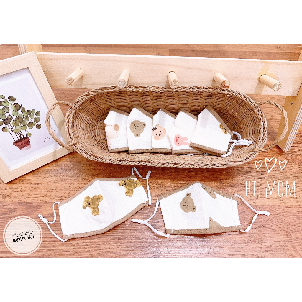 Khẩu trang xô  Himom Muslin cho bé in hoa tiết xinh xắn