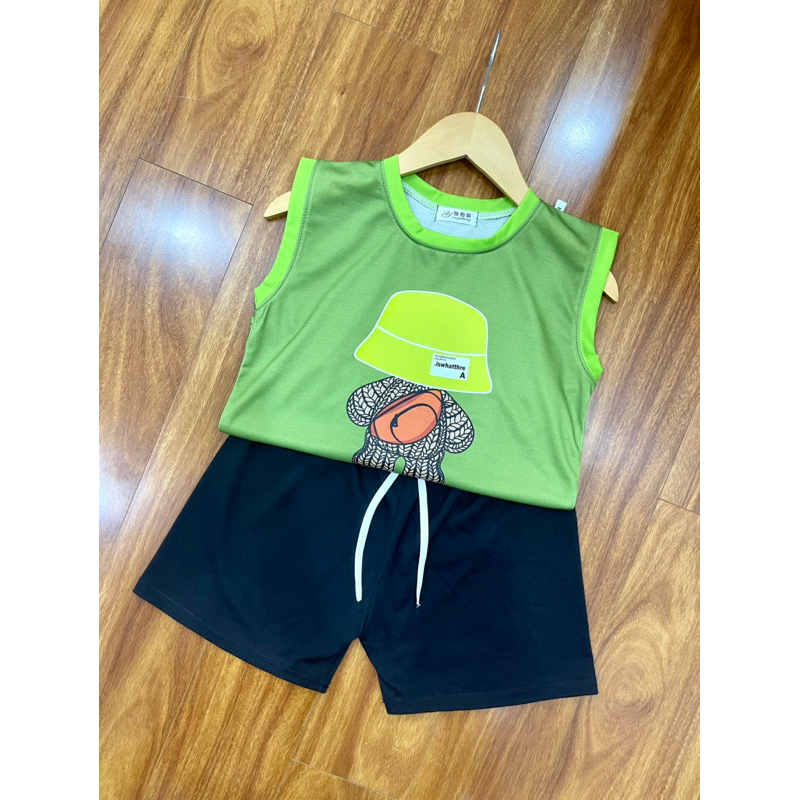 Bộ ba lỗ GẤU ĐỘI MŨ cực ngầu HOTTREND cho bé trai bé gái 6-30kg Cotton