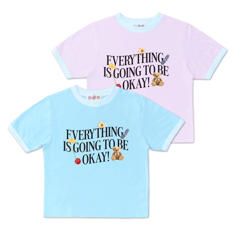 UPZ Áo Thun Cotton Baby Tee Màu Phối Cổ Trắng Everything Is Going To Be Okay (2 Màu)