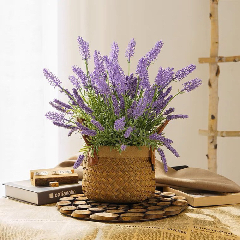 Cành cụm hoa oải hương màu tím nhân tạo trang trí nhà