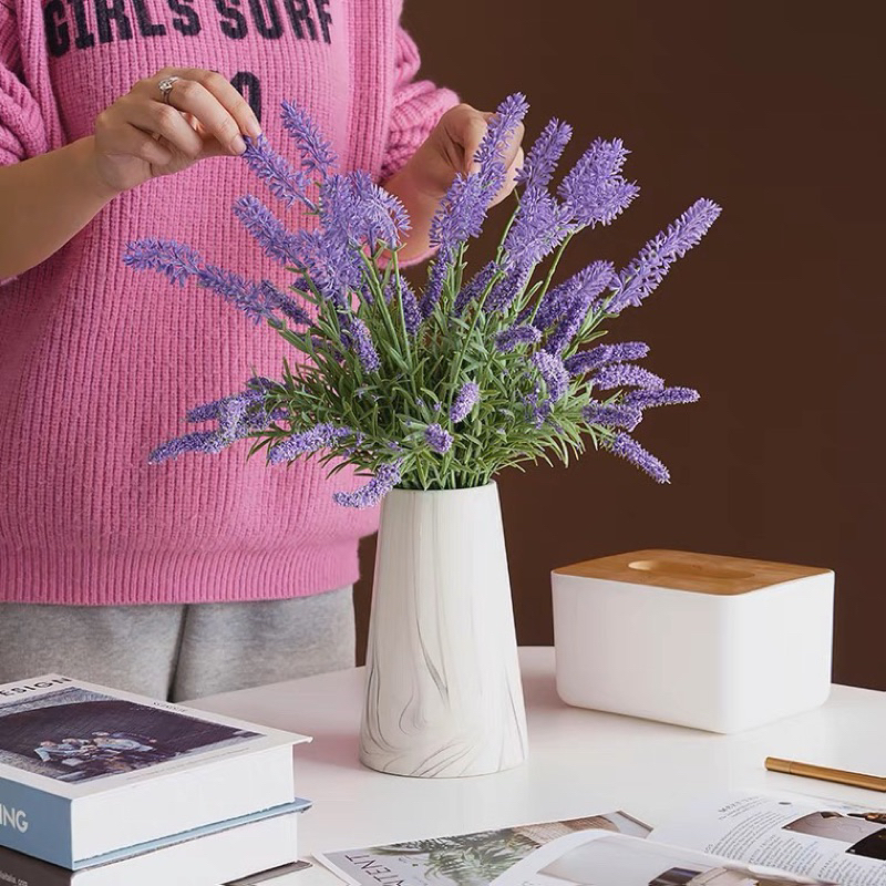 Cành cụm hoa oải hương màu tím nhân tạo trang trí nhà