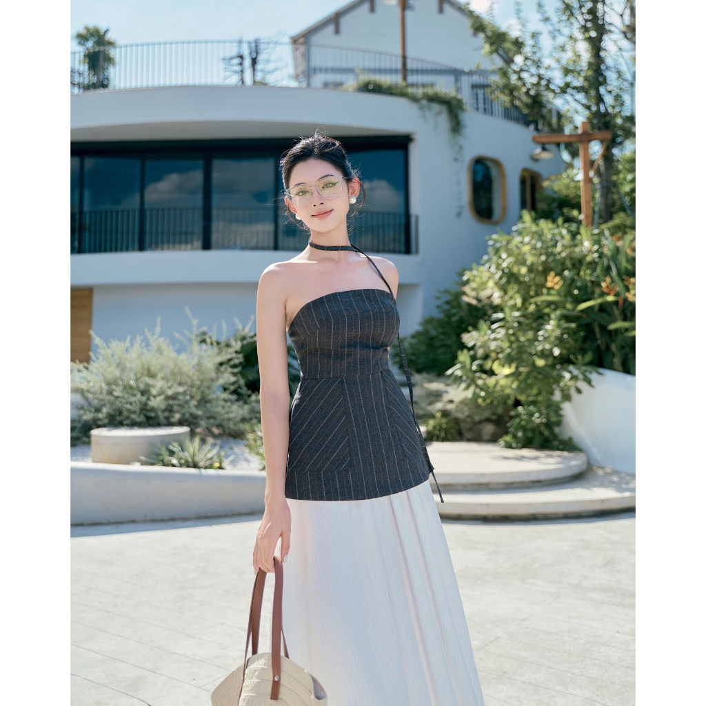 MALIE TOP - áo cúp ngực xẻ tà 2 bên kèm dây đeo cổ sang chảnh tiểu thư by Cherine