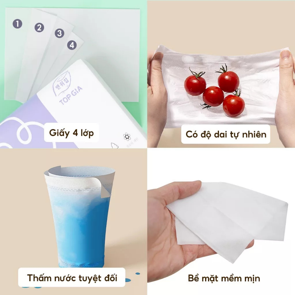 Combo 3 gói giấy ăn gấu trúc Topgia  4 lớp