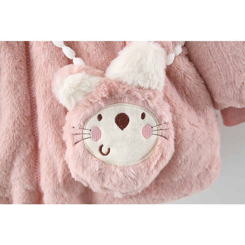 Áo khoác lông lót nỉ cho bé gái kèm túi 2023