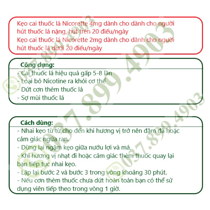 KẸO CAI THUỐ.C LÁ NICORETTE GUM 4MG -2MG CÁC LOẠI
