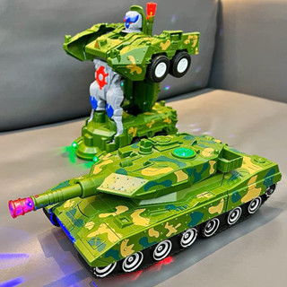 Xe Tăng Biến Hình Siêu Nhân Robot Tự Động Có Đèn - Có Nhạc Và Tự Quay Đầu Cho Bé, xe đồ chơi, đồ chơi robot