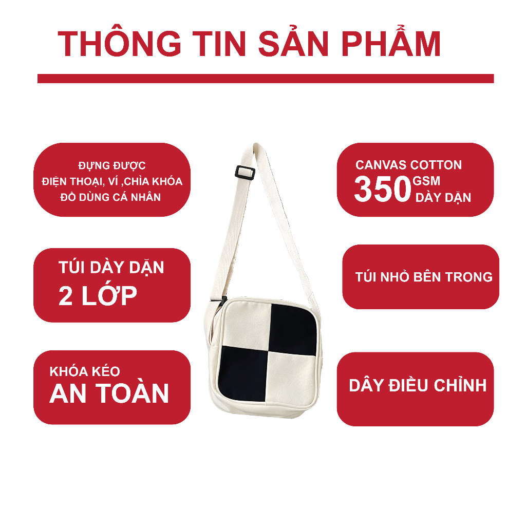 Túi Tote Đeo Chéo “Mini Checked Bag” Vải Canvas