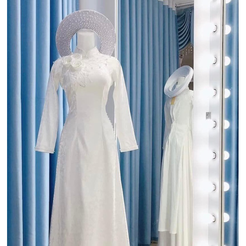 Áo dài cô dâu cưới hỏi màu trắng thiết kế