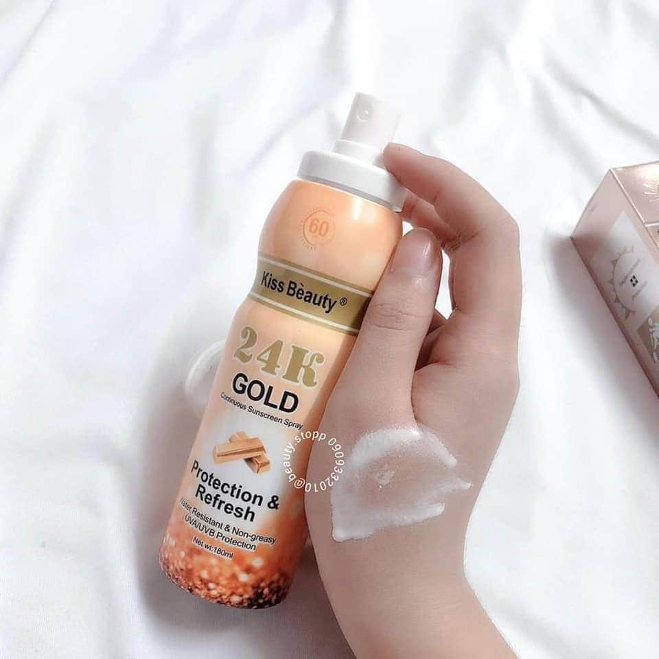 Xịt Chống Nắng Trắng Da Toàn Thân 24K Kiss Beauty 180ml phù hợp với mọi loại da - SA892