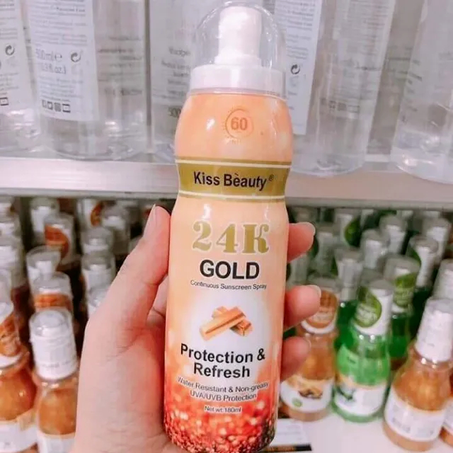 Xịt Chống Nắng Trắng Da Toàn Thân 24K Kiss Beauty 180ml phù hợp với mọi loại da - SA892