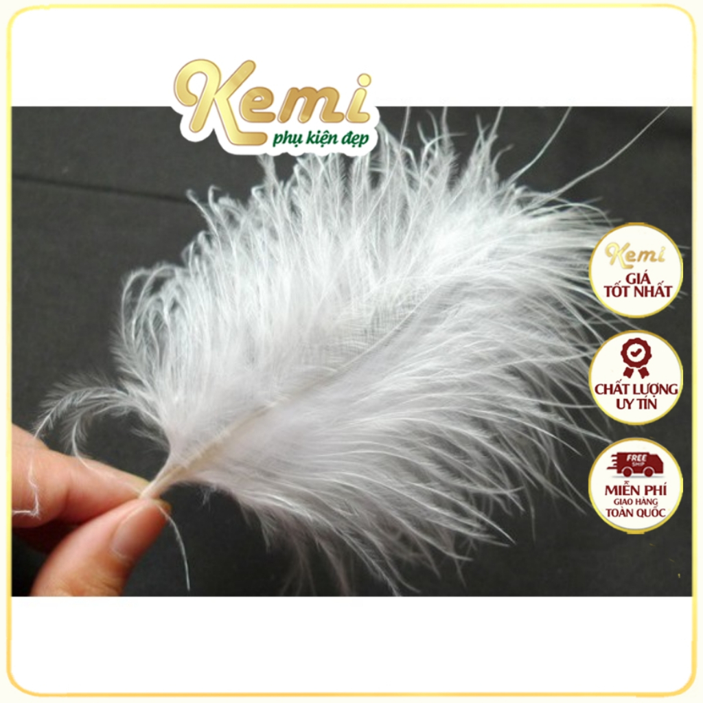 Gói 10 lông vũ gà tây màu trắng tự nhiên 10-15cm dùng để trang trí quần áo, kẹp tóc handmade, decor nhà cửa