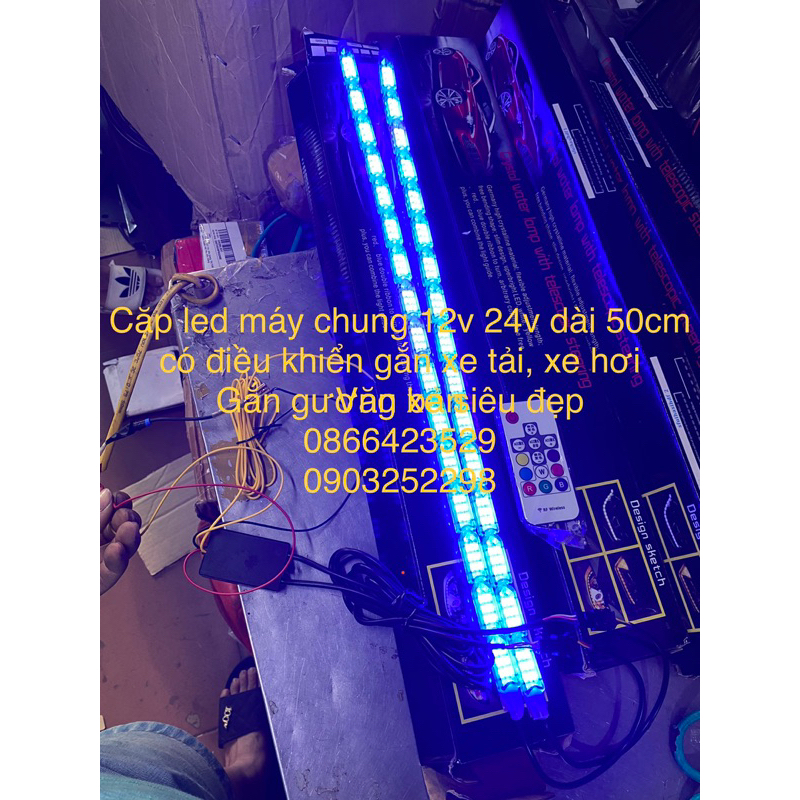 cặp dây led mý hạt 12v 24v chung điện có điều khiển dài 50cm cao cấp gắn xe hơi, xe tải tùy ý