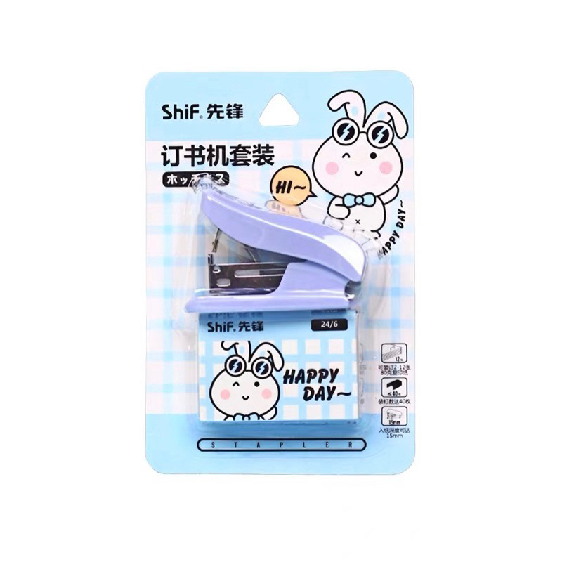 Bấm kim học sinh mini 3 hình thỏ hồng/xanh