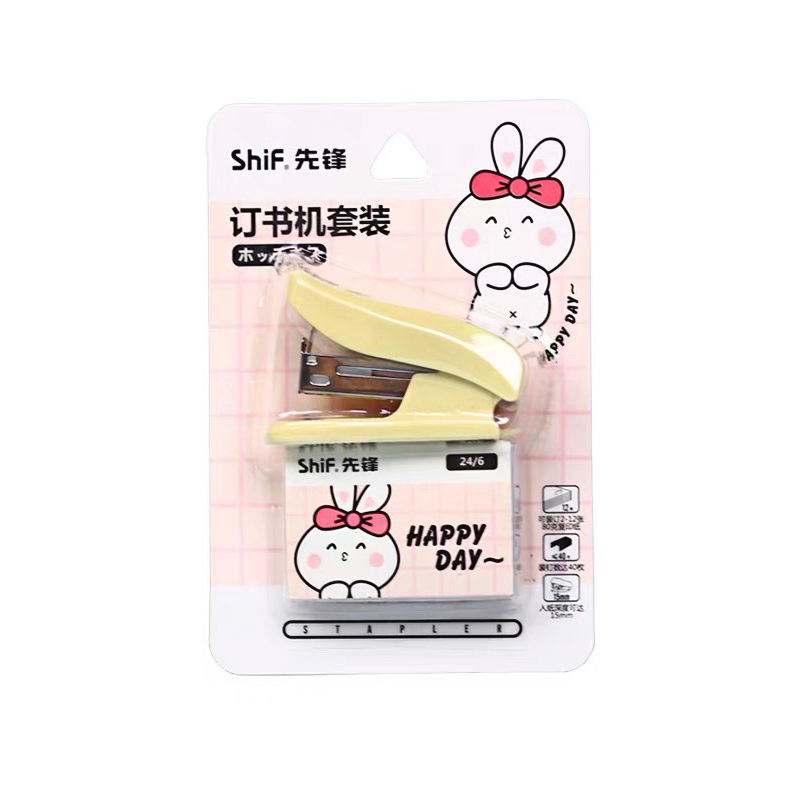 Bấm kim học sinh mini 3 hình thỏ hồng/xanh