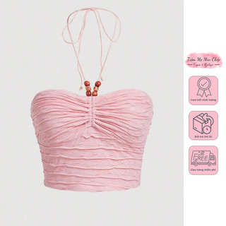 Áo ống xù cổ buộc dây xâu hạt croptop (Hàng auth) - 7 màu - CÓ SẴN