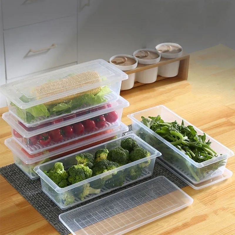Hộp Đựng Thực Phẩm Rau Củ Quả Kèm Khay Ráo Nước Nắp Đậy Kín Tiện Dụng