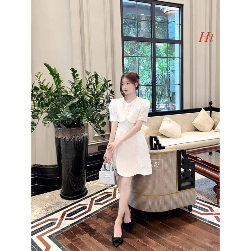 Váy trắng đính nơ đá lượn gấu HT12