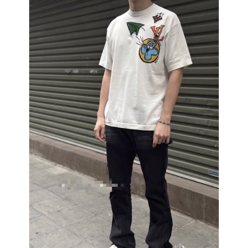 Áo phông len - Louis Vuitton - LV Monogram Comics Intarsia Tee Short knit máy bay hoạt hình NewSS2023
