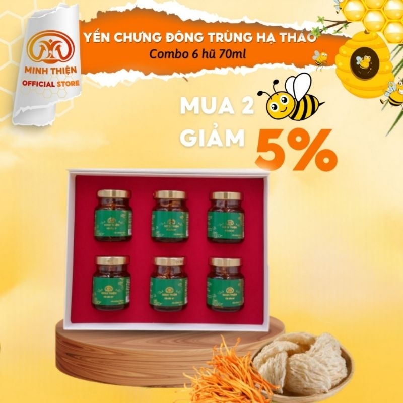 Combo 6 hũ 70ml Yến chưng Đông trùng hạ thảo cao cấp Minh Thiện 70 bồi bổ sức khỏe, tăng cường hệ miễn dịch