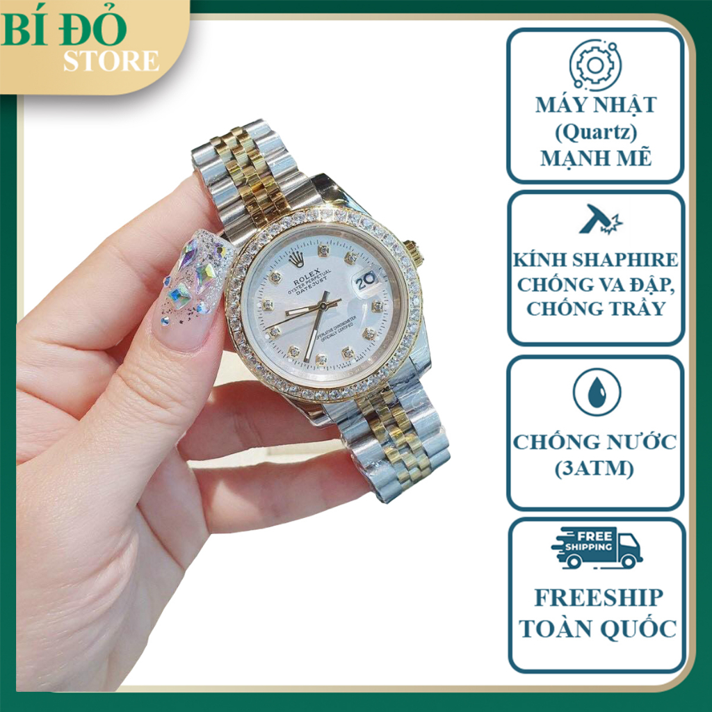 Đồng hồ nam, nữ ROLEX máy nhật, kính shapire size 32/36/40mm, dây thép 904L đúc, mặt đính đá siêu cấp