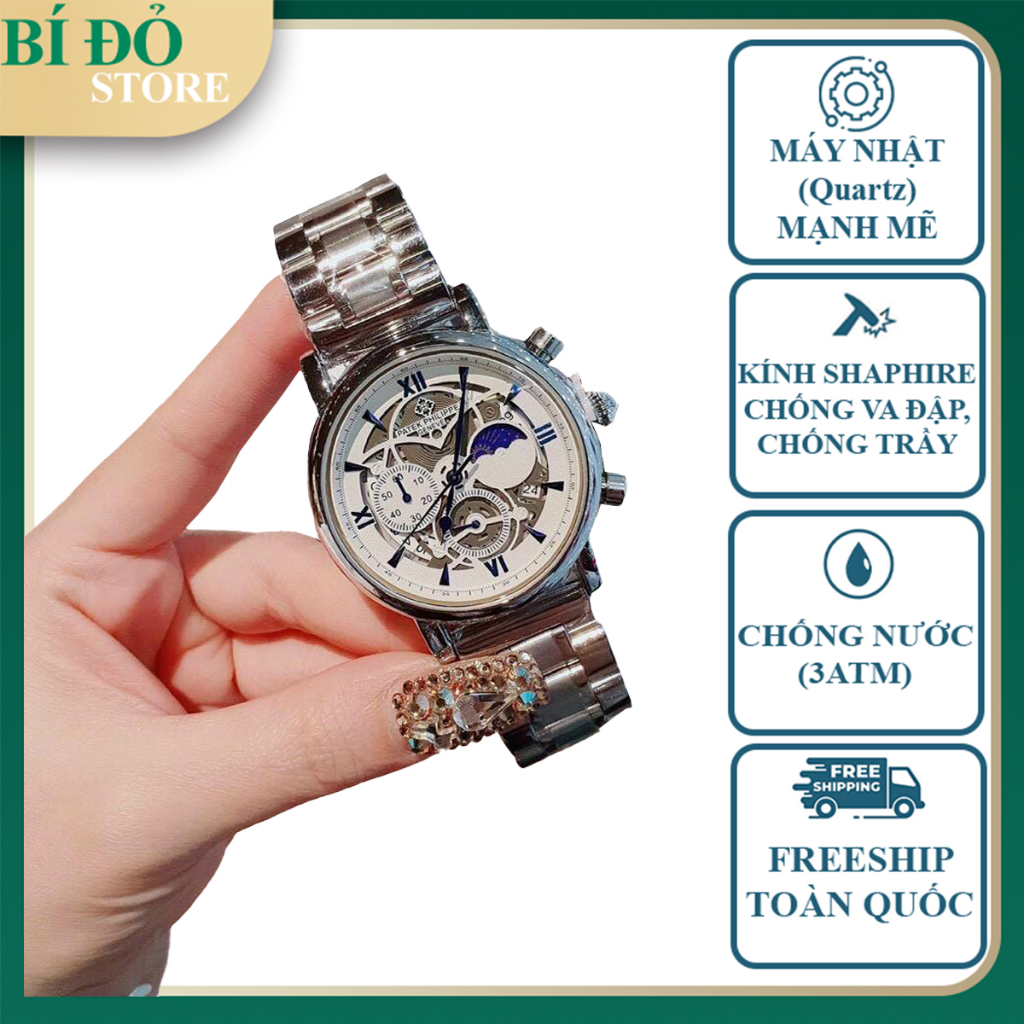 Đồng hồ nam PATEX PHILIP máy nhật, chống nước, chạy full kim, mặt size 42mm, dây da CAO CẤP