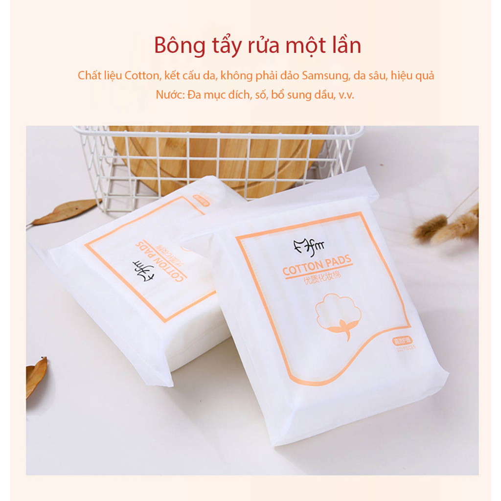 Bông tẩy trang Cotton Pads, Bông tẩy trang 3 lớp làm hoàn toàn từ cotton, 1 túi dip gồm 222 miếng