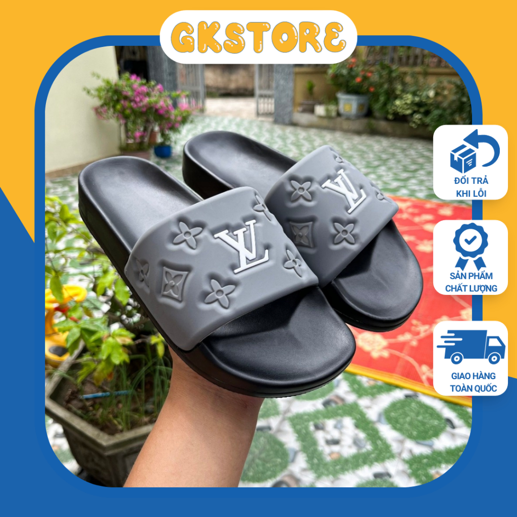 Dép Nam LV Quai Ngang ĐẾ PU Đi êm Chân Kiểu Dáng Thời Trang Năng Động