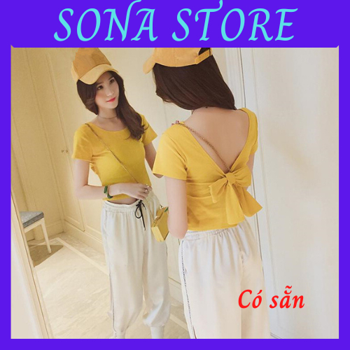 Áo phông nữ thun cotton crotop chất đẹp dáng ôm body cộc tay ngắn thắt nơ lưng sexy Hàn quốc cao cấp mềm thoáng khí AP12