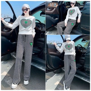Set bộ trái tim quần ống suông
