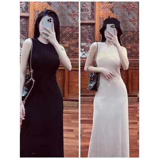 Đầm thun cổ tròn không tay có sử dụng khóa kéo sau lưng