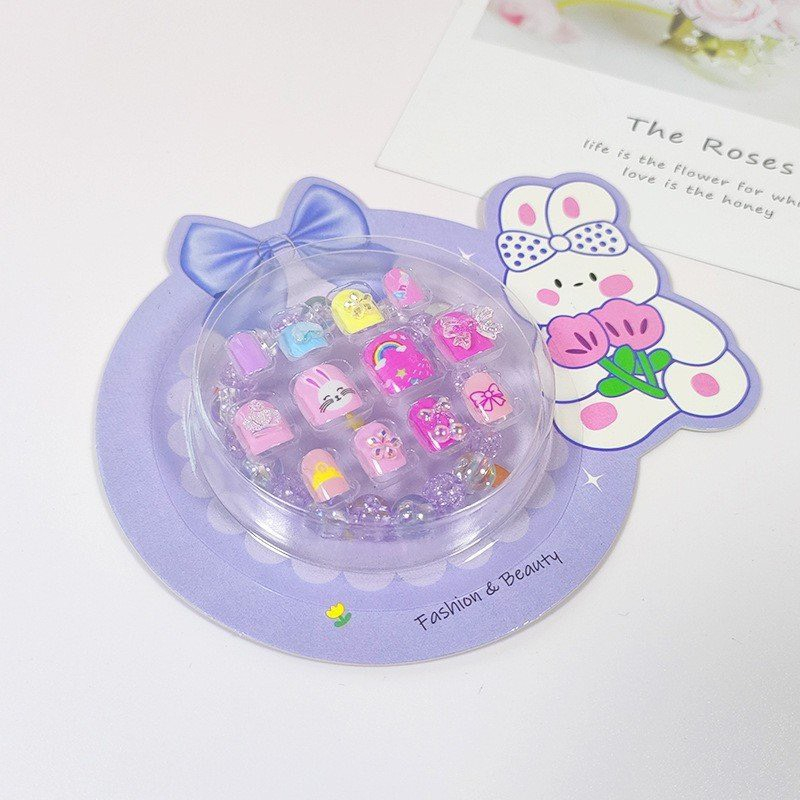 Set 12 Móng Tay Giả Kèm Vòng Tay Cho bé gái