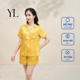 Bộ mặc nhà pijama lụa latin Yling đồ ngủ nữ cộc tay pizama quần đùi mùa hè họa vàng trơn cao cấp, Yling Official