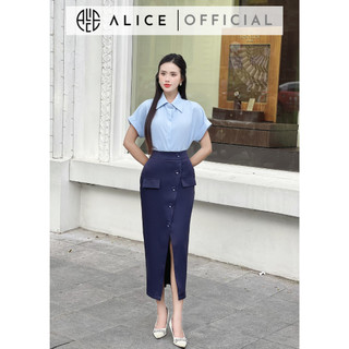 Set Đồ Công Sở Áo Sơ Mi Cộc Tay ALICE Thiết Kế Cổ Đức Phối Chân Váy Bút Chì Xẻ Tà Trước S319