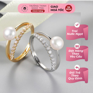  Nhẫn Đính Ngọc Trai Viền Ngang Một Hàng Đá - Ngọc Trai Trường Thịnh 