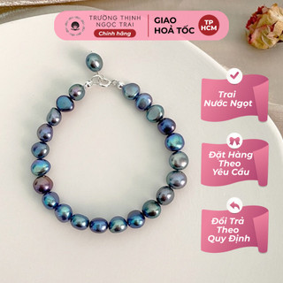 Vòng Tay Ngọc Trai Hạt Dẹt Màu Đen Nước Ngọt Trẻ Trung, Dễ Thương - Ngọc Trai Trường Thịnh