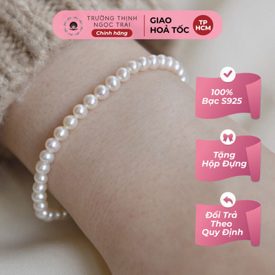 Vòng Tay Ngọc Trai Hạt 4ly Tròn Đều 5A  Màu Trắng Ánh Hồng - Ngọc Trai Trường Thịnh