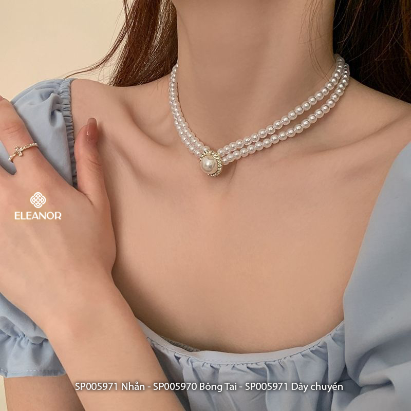 Dây chuyền bông tai nhẫn nữ Eleanor Accessories bộ trang sức đính đá ngọc trai nhân tạo phụ kiện trang sức 5969