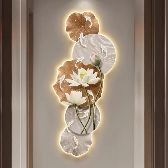 Tranh Phong Thuỷ Đèn LED 3D Hoa Sen Cá Chép May Mắn Treo Tường Trang Trí Phòng Khách, Shop Tiệm Giá Rẻ