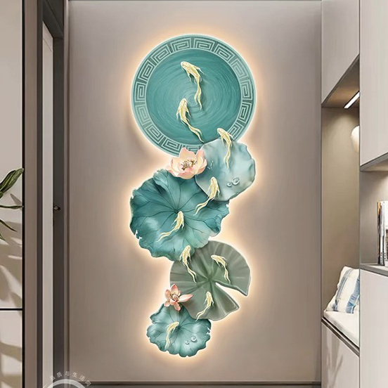 Tranh Phong Thuỷ Đèn LED 3D Hoa Sen Cá Chép May Mắn Treo Tường Trang Trí Phòng Khách, Shop Tiệm Giá Rẻ