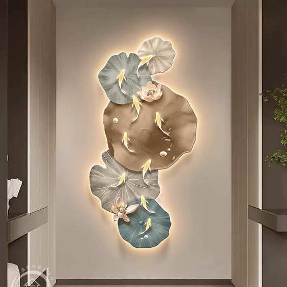 Tranh Phong Thuỷ Đèn LED 3D Hoa Sen Cá Chép May Mắn Treo Tường Trang Trí Phòng Khách, Shop Tiệm Giá Rẻ