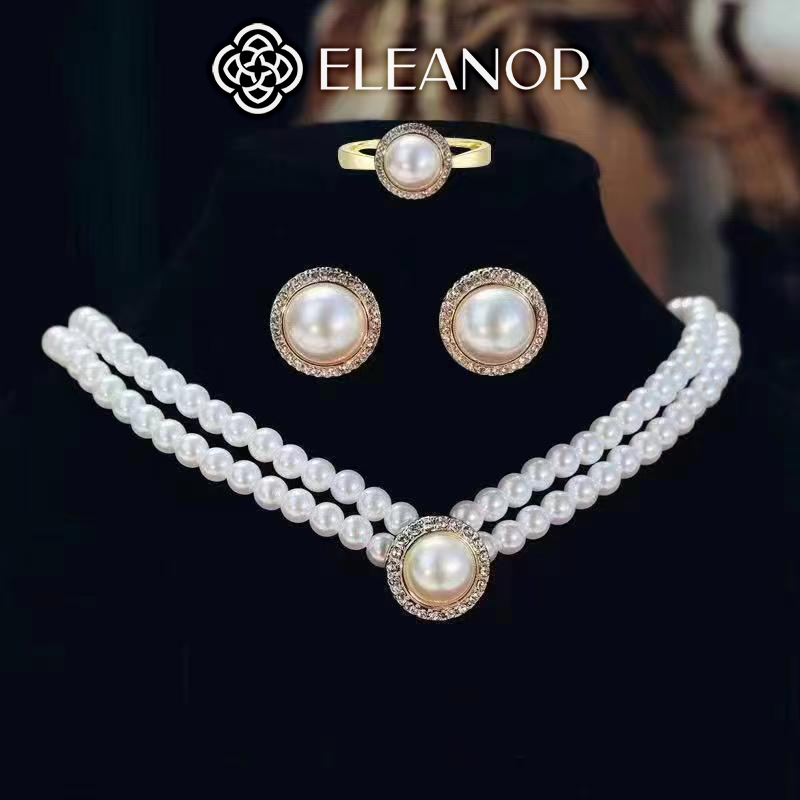 Dây chuyền bông tai nhẫn nữ Eleanor Accessories bộ trang sức đính đá ngọc trai nhân tạo phụ kiện trang sức 5969