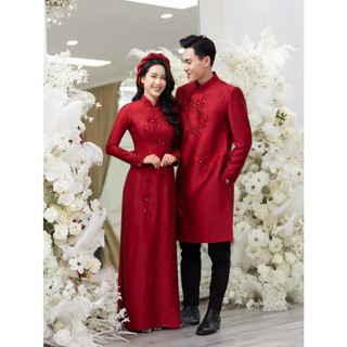 Áo dài cô dâu chú dể cặp cưới hỏi truyền thống lc02