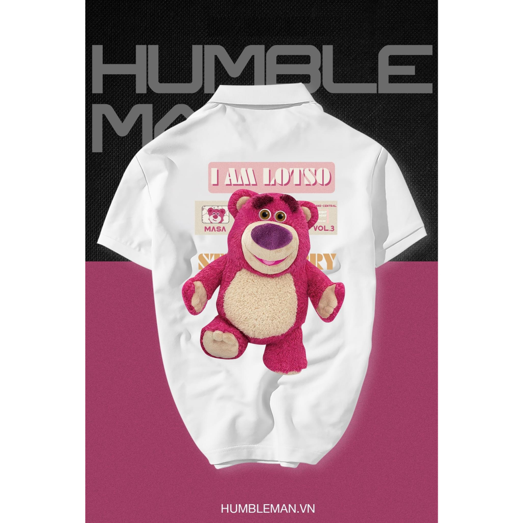 Áo Thun Polo Gấu Dâu Lotso Vải cá sấu 4 chiều thoáng mát