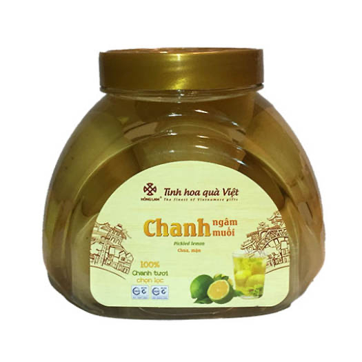 Nước chanh ngâm muối Hồng Lam, dạng hũ ( 850gr, 2000gr ), khi pha có vị chua, mặn