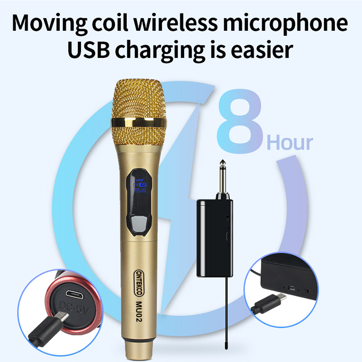 Bộ 2 Micro ONTEKCO MU02 Karaoke Không Dây Siêu Sang, Chuyên Dùng Cho Amply, Loa Kéo, Kết Nối Xa Tới 30m Qua Đầu Thu Mini