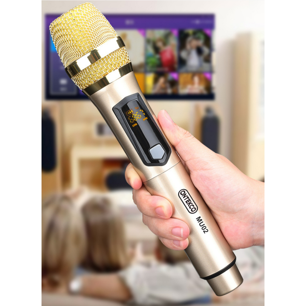 Bộ 2 Micro ONTEKCO MU02 Karaoke Không Dây Siêu Sang, Chuyên Dùng Cho Amply, Loa Kéo, Kết Nối Xa Tới 30m Qua Đầu Thu Mini